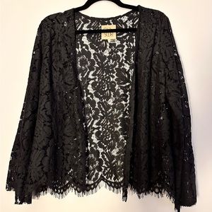 Chaser Charcoal Lace Open Front Cardigan Size Large